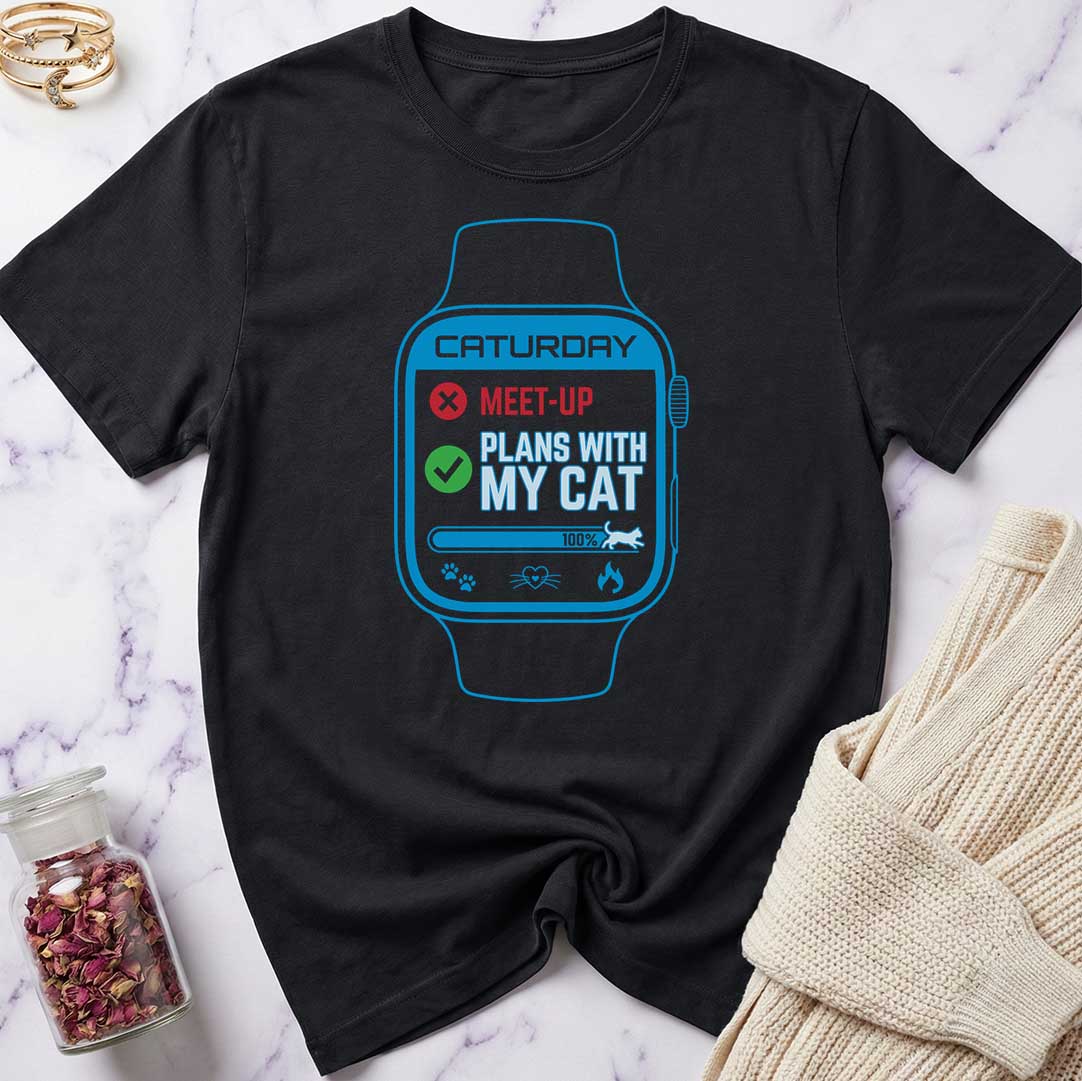 Black t-shirt with a purple 'Certified Cat Mom Lifetime Member' design on a marble surface.